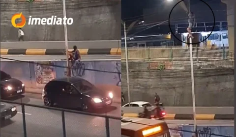 VÍDEO: Homem é flagrado escalando poste de energia para furtar fios no bairro São José, em Manaus