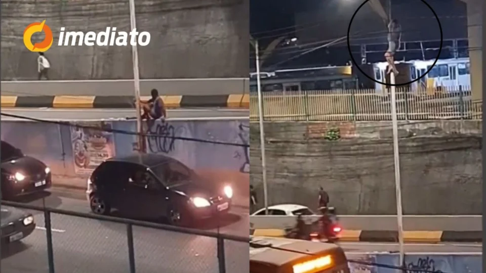 VÍDEO: Homem é flagrado escalando poste de energia para furtar fios no bairro São José, em Manaus