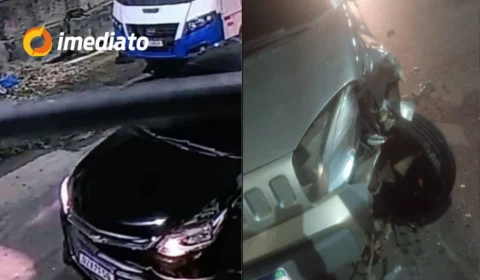 VÍDEO: Motorista de Ônix preto provoca colisão e foge deixando prejuízo em veículo estacionado no bairro Santo Antônio