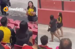 VÍDEO: Torcedora do Sport flagra traição durante jogo e vai embora com amante do companheiro após discussão