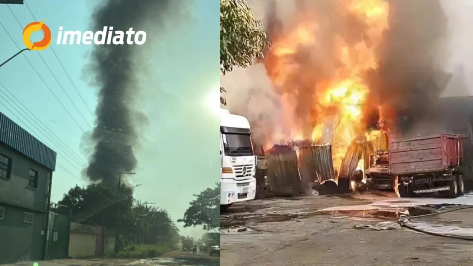 VÍDEOS: Incêndio de grandes proporções destrói depósito de veículos no bairro Tarumã