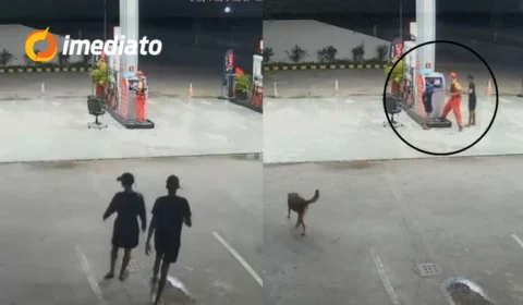 VÍDEO: Criminosos abordam funcionário e roubam celular e dinheiro em posto de combustível no bairro Tarumã