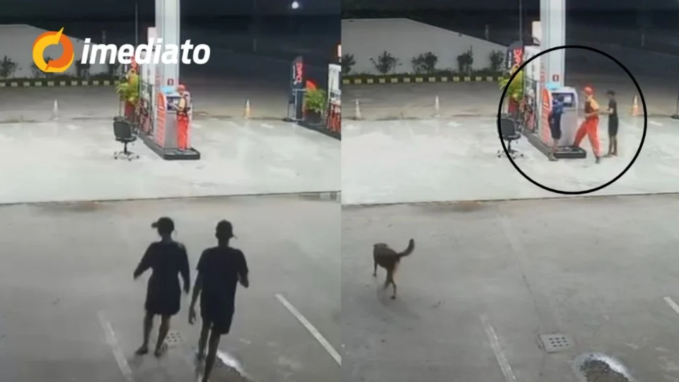 VÍDEO: Criminosos abordam funcionário e roubam celular e dinheiro em posto de combustível no bairro Tarumã