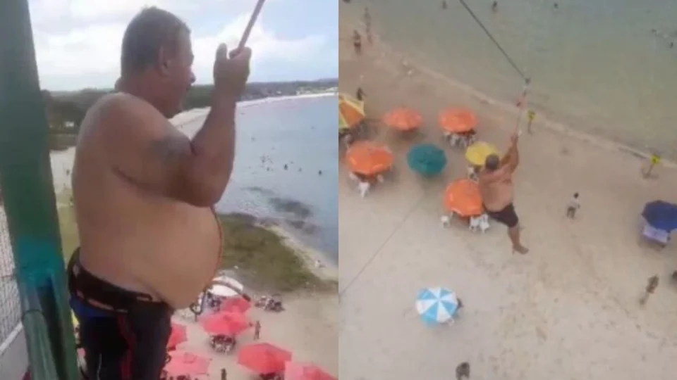 Veja: Corda de tirolesa “tora”e homem cai de altura de 5 metros em Lagoa do Carcará