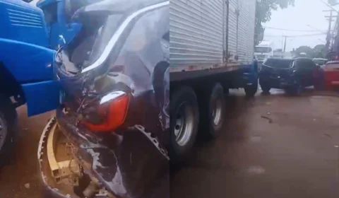 Veja: Caminhão acerta Jeep que fazia retorno e colisão atinge mais dois carros na Colônia Oliveira Machado
