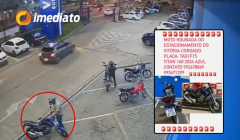 Veja vídeo: Dupla furta motocicleta em estacionamento de supermercado no bairro Coroado
