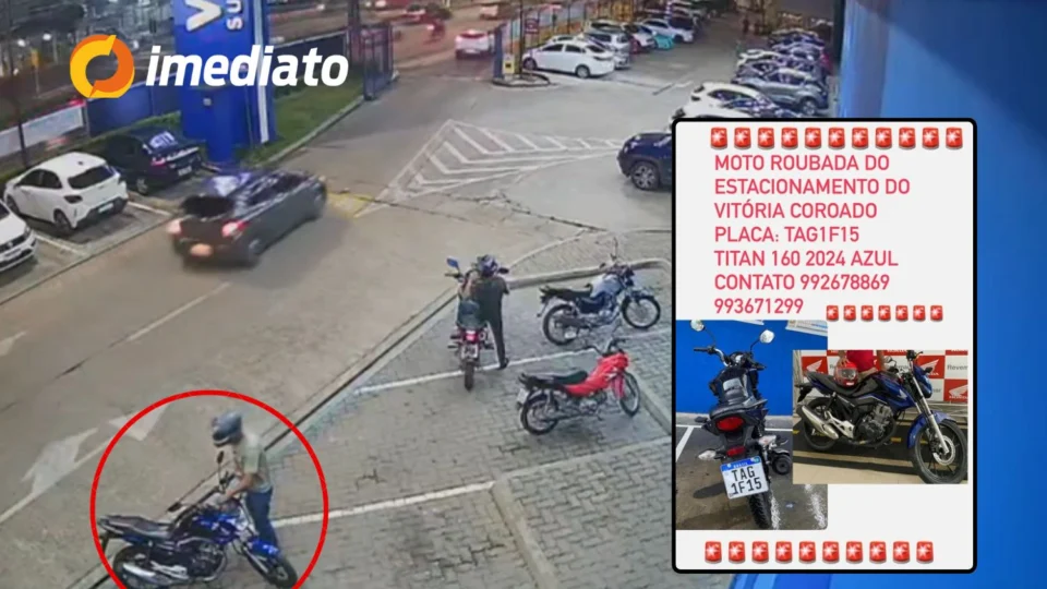 Veja vídeo: Dupla furta motocicleta em estacionamento de supermercado no bairro Coroado