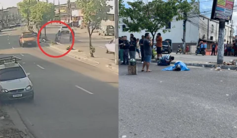 Veja o vídeo: Trabalhador passa mal enquanto pilotava moto, bate em poste e morre na Av. Cosme Ferreira; Filho chora em cima do corpo