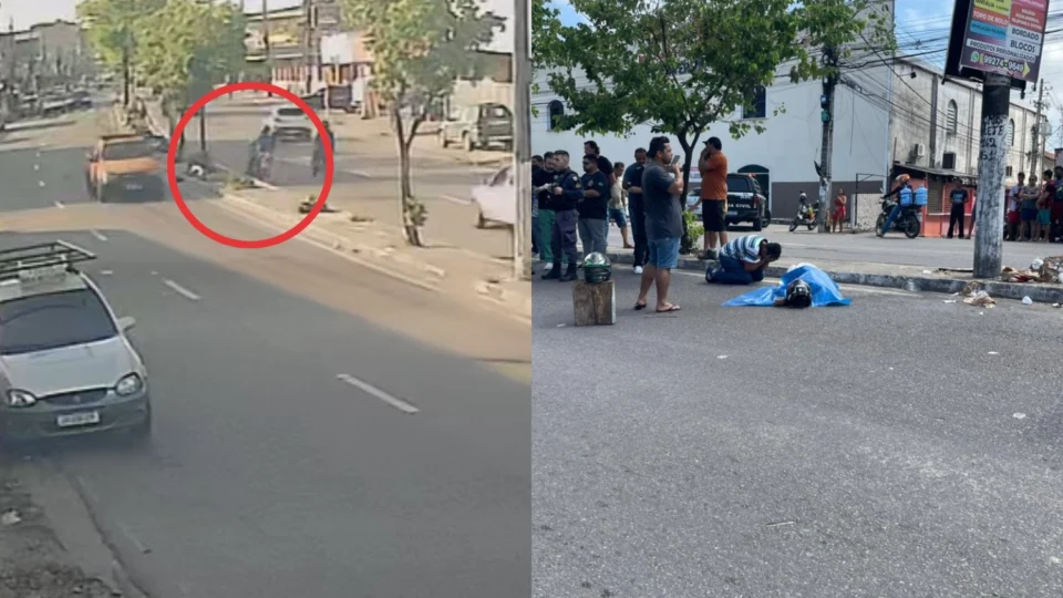 Veja o vídeo: Trabalhador passa mal enquanto pilotava moto, bate em poste e morre na Av. Cosme Ferreira; Filho chora em cima do corpo