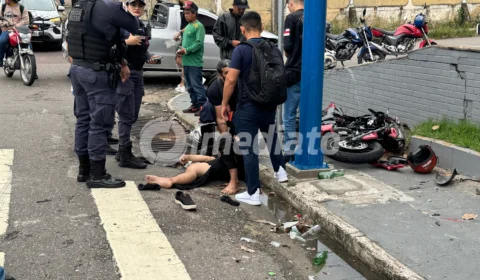 Veja o vídeo: Motociclista fica ferido em grave acidente na Avenida João Valério, zona Centro-Sul de Manaus