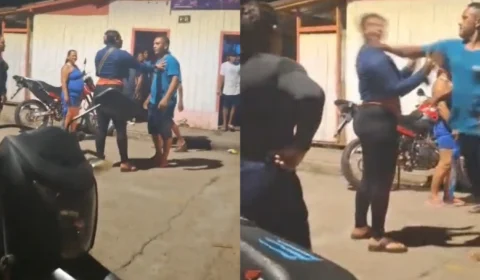 Veja o vídeo: Covarde agride mulher com tapa e chutes em frente a bar em Maraã-AM