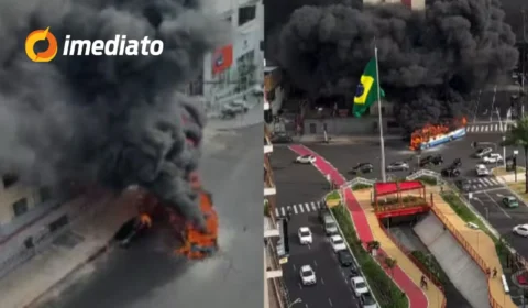 VÍDEO: Ônibus e carro ficam destruídos após pegarem fogo na Avenida Doca de Souza Franco, em Belém