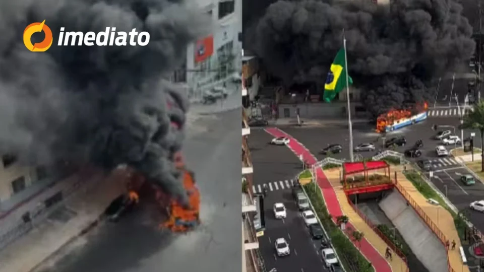 VÍDEO: Ônibus e carro ficam destruídos após pegarem fogo na Avenida Doca de Souza Franco, em Belém