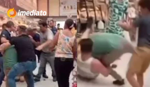 VÍDEO: Briga por pegador de pão em supermercado termina com troca de socos e confusão envolvendo criança