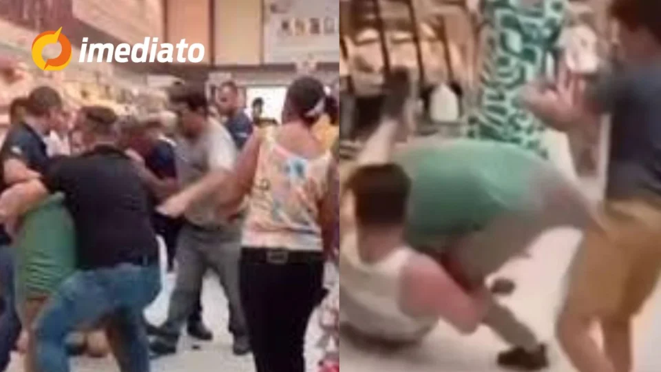 VÍDEO: Briga por pegador de pão em supermercado termina com troca de socos e confusão envolvendo criança