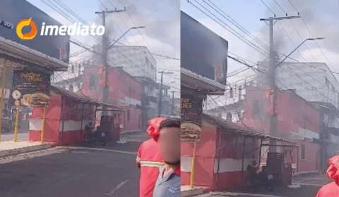 VÍDEO: Fogo atinge poste de energia elétrica e deixa bairro São José 1 sem luz em Manaus