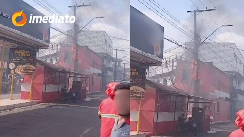 VÍDEO: Fogo atinge poste de energia elétrica e deixa bairro São José 1 sem luz em Manaus