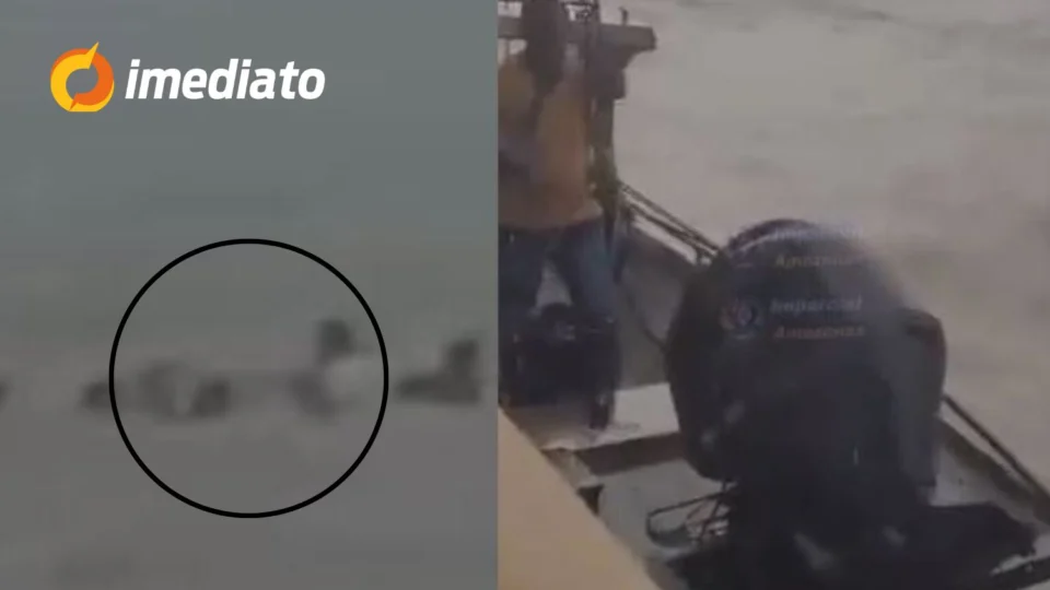 VÍDEO: Nove trabalhadores são resgatados após naufrágio de canoas durante temporal no rio Solimões