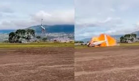 Tragédia: Avião de pequeno porte cai e explode logo após decolagem em Táchira, na Venezuela