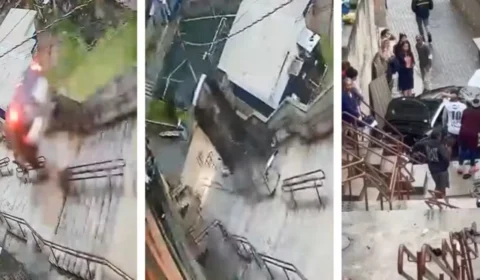 VÍDEO: Câmeras registram carro despencando de escadaria após motorista passar mal