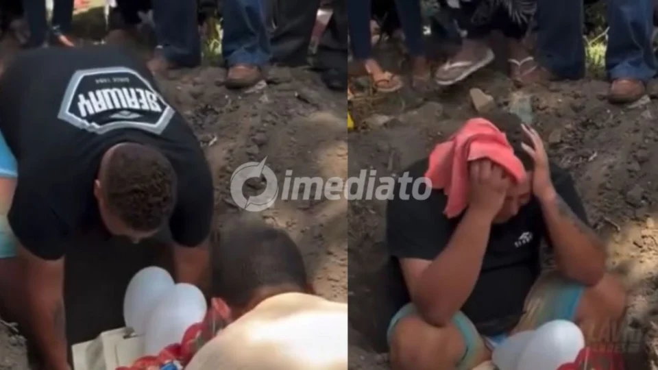 VÍDEO: Pai entra na cova do filho morto após ser atingido por caçamba de lixo que tombou enquanto ele brincava