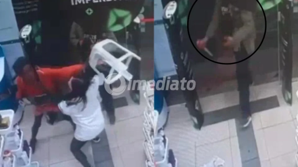 VÍDEO: Funcionária enfrenta casal armado com facas usando banco de plástico durante assalto