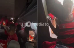 VÍDEO: Torcida do Flamengo invade ônibus de jogadores e causa tumulto antes de viagem para a Libertadores