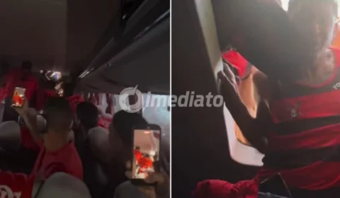 VÍDEO: Torcida do Flamengo invade ônibus de jogadores e causa tumulto antes de viagem para a Libertadores