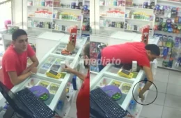 VÍDEO: Homem finge ser cliente e furta celular em drogaria no bairro Novo Israel, em Manaus