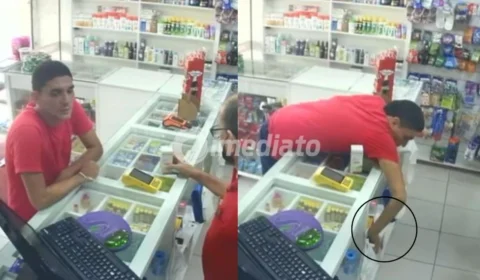 VÍDEO: Homem finge ser cliente e furta celular em drogaria no bairro Novo Israel, em Manaus