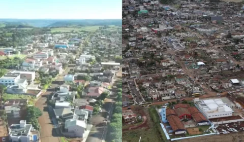Veja o antes e depois de Rio Branco do Iguaçu, onde tornado destruiu 90% da cidade no Paraná