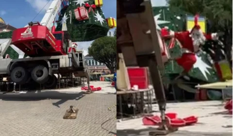 URGENTE: Vídeo registra momento exato do tombamento de guindaste que derrubou Árvore de Natal em Manaus