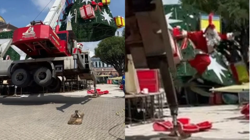 URGENTE: Vídeo registra momento exato do tombamento de guindaste que derrubou Árvore de Natal em Manaus