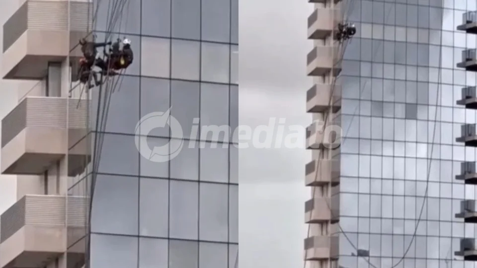 Veja o vídeo: Operários ficam pendurados a 15 andares de altura durante forte temporal em Manaus
