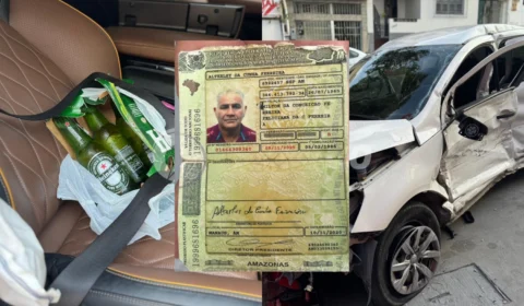 Vídeo mostra o momento do acidente e como ficou o carro de aplicativo atingido por homem supostamente embriagado no Centro