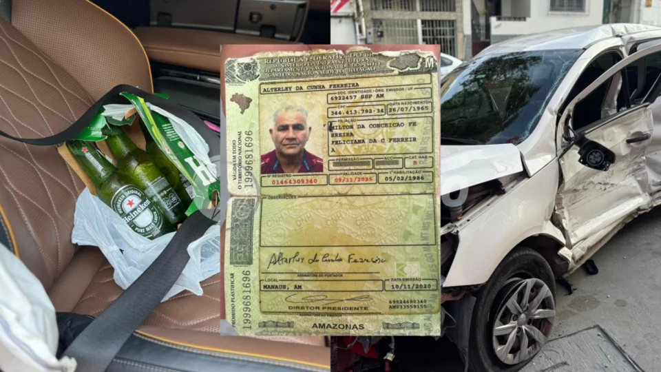 Vídeo mostra o momento do acidente e como ficou o carro de aplicativo atingido por homem supostamente embriagado no Centro