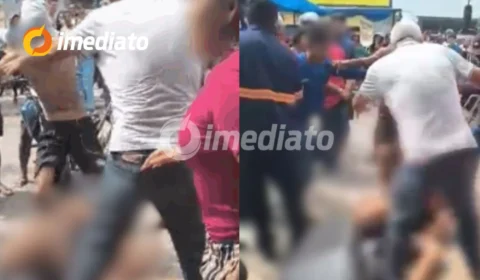 VÍDEO: Homem é espancado após ser acusado de filmar partes íntimas de adolescente em frente a supermercado em Manaus