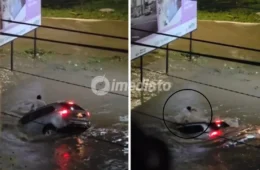 VÍDEO: Motorista tem carro arrastado por enxurrada e é ‘engolido’ pela correnteza