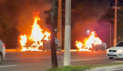 Veja as imagens: Carro é destruído por incêndio na Estrada da Ponta Negra