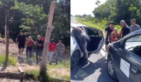 Veja o momento em que empresária sequestrada é encontrada após ser abandonada em uma área de mata em Manaus