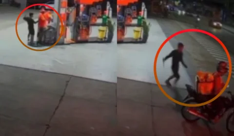 Vídeo forte: Criminoso esfaqueia frentista e motociclista durante surto em posto no Zumbi, na zona leste de Manaus