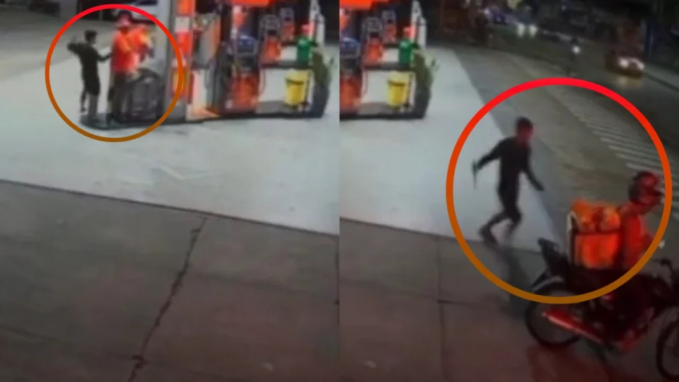 Vídeo forte: Criminoso esfaqueia frentista e motociclista durante surto em posto no Zumbi, na zona leste de Manaus