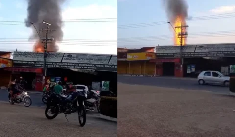 Veja o vídeo: Incêndio Destrói Parte de Oficina Mecânica no Novo Aleixo na Manhã Deste Domingo (7)