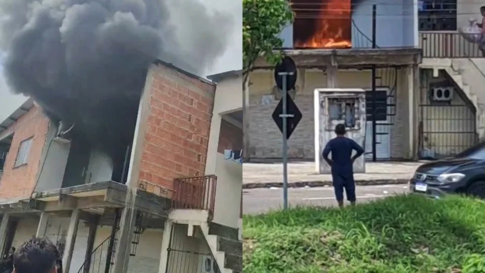 Veja o vídeo: Incêndio provoca destruição e pânico em área residencial próxima à avenida Silves