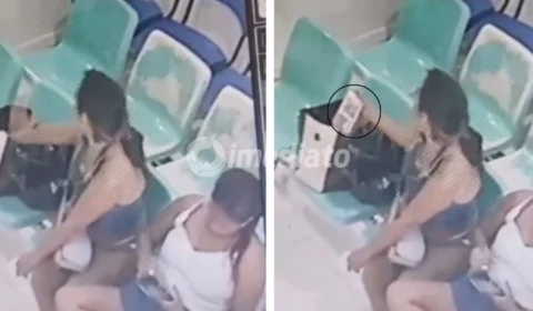 VÍDEO: Mulher furta celular de dentro de sacola em posto de saúde no Amazonas e polícia procura suspeita
