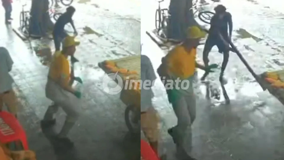 VÍDEO: Gari é agredido por criminoso com pedaço de madeira após impedir roubo de bicicleta