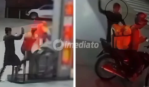 VEJA VÍDEO: Criminoso esfaqueia frentista e entregador em posto de combustíveis no bairro Zumbi