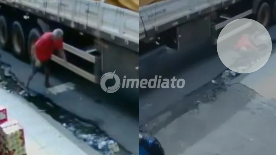 VÍDEO: Idoso cai e escapa por pouco de ser esmagado por carreta durante manobra em Manaus