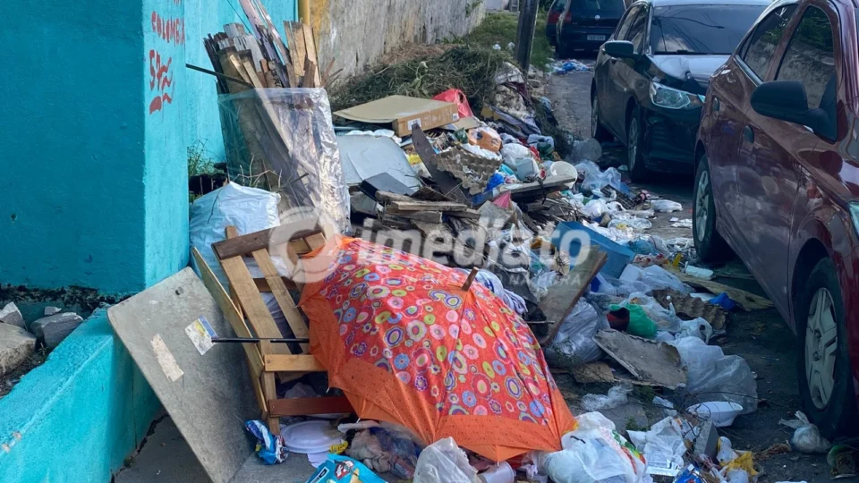 Moradores denunciam lixeira acumulada há mais de um ano em frente a escola municipal na Colônia Terra Nova