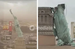 VEJA: Vídeo mostra momento em que estátua de loja da Havan cai com ventania no RS
